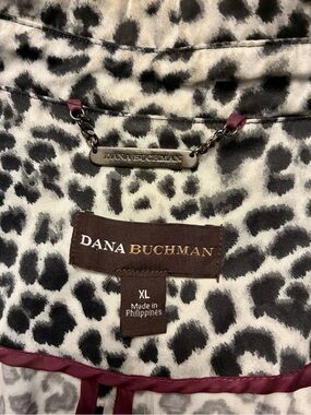 Dana Buchman Black and Cream Leopard Print Blouse with Chain Detail